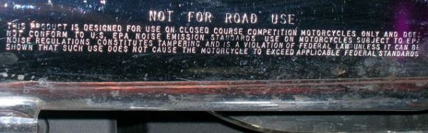 epa closed course label on muffler