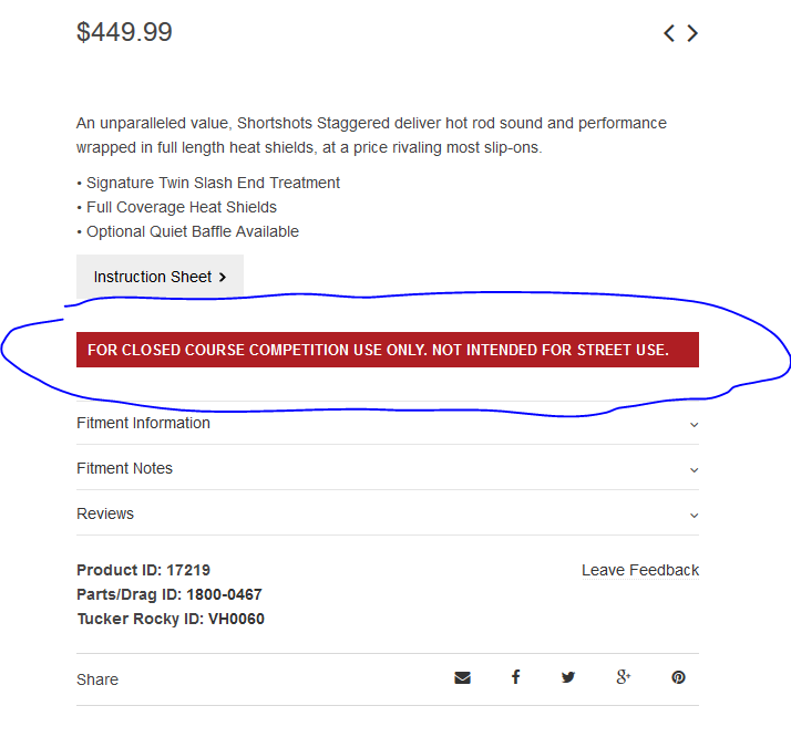 Vance and Hines not for road use advertisement