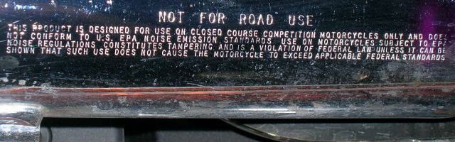 epa closed course label on muffler