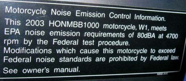 honda epa label on frame